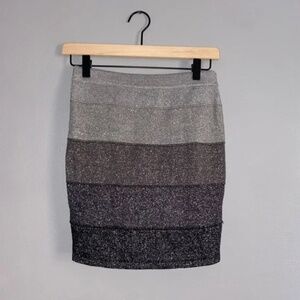 CHARLOTTE RUSSE Metallic Ombre Knit Mini Skirt Bodycon Black Gray Silver Small